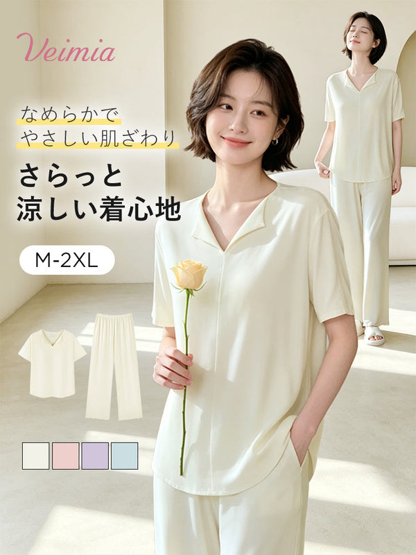 【2セットで11,880円】 VEIMIA ルームウェア | さらっと涼しい着心地 なめらかでやさしい肌ざわり カップ付きでおうち時間も来客時も安心